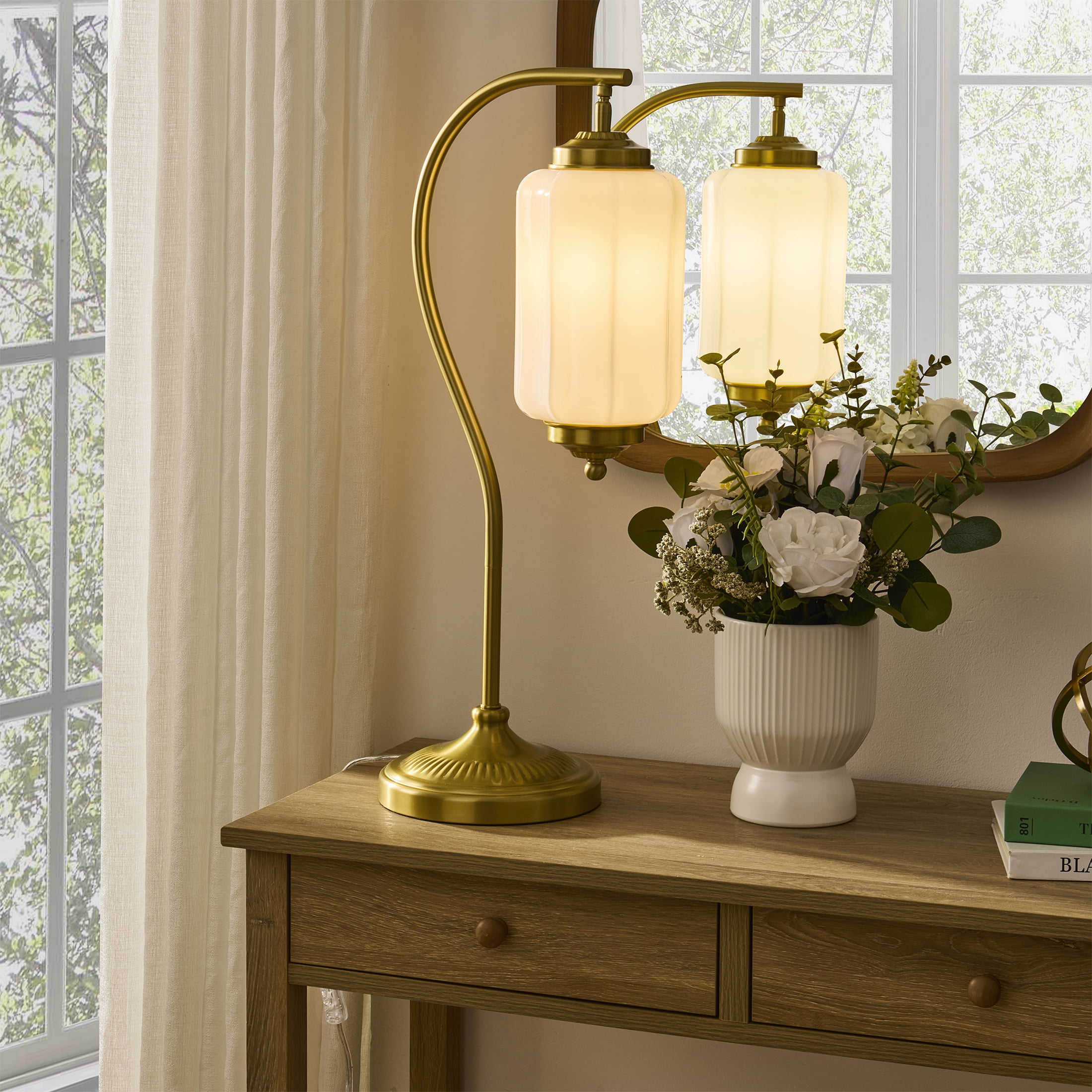 My Texas House 26 in Brass Glass Shade Table Lamp