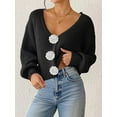 thumbnail image 4 of Chic 3D Flower Crop Cardigan Sweaters for Female Fall Loose Open Front Long Sleeve Knitted Cozy Outerwear Black S, 4 of 9