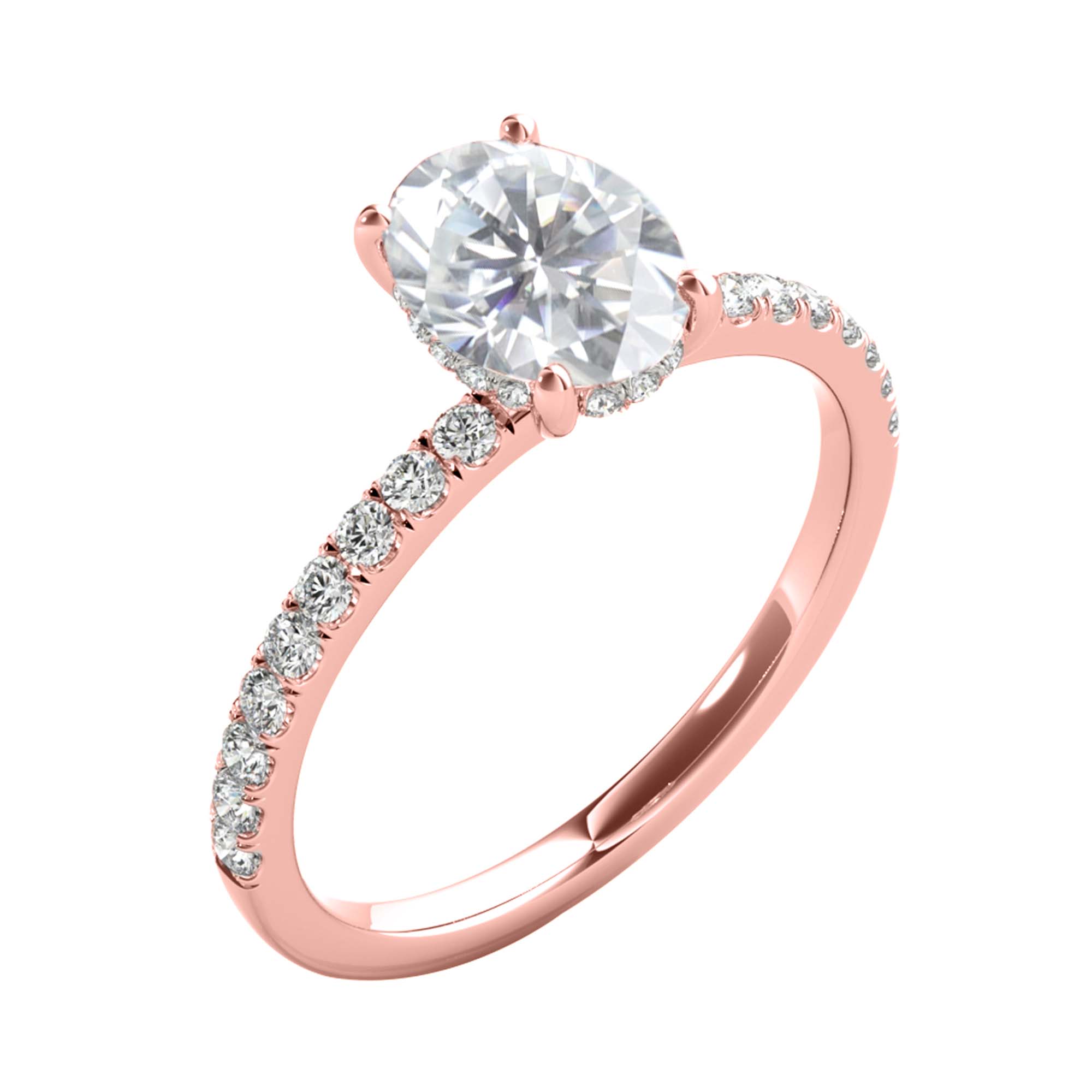 Mauli Jewels 1.75 Carat Oval Moissanite and Natural White Diamond Halo Engagement Ring for Women in 10K Rose Gold, 4-Prong Setting Bridal Wedding Gift