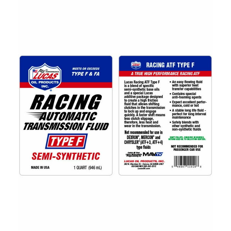 Lucas Oil 11020: Semi-Synthetic, Type F, 1 qt. ATF Racing