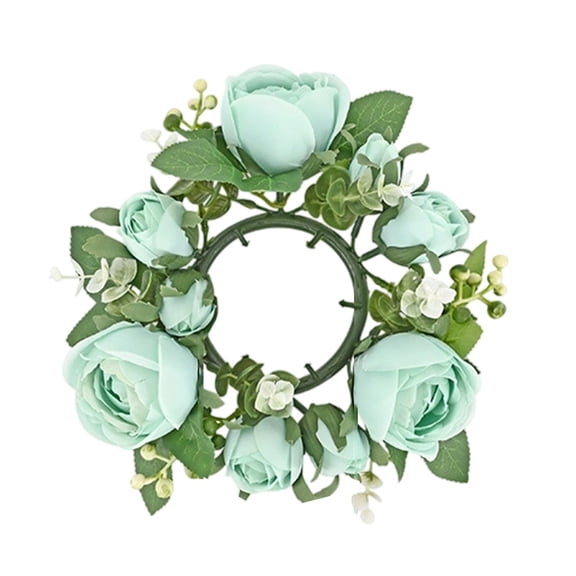 hulanddfd Artificial Rose Candle Rings, 7.8" Realistic Fake Rose Flower Wreaths Floral Candlestick Centerpiece for Dining Table and Pillar Candle Lanterns Wedding Party Home Decor (Blue)