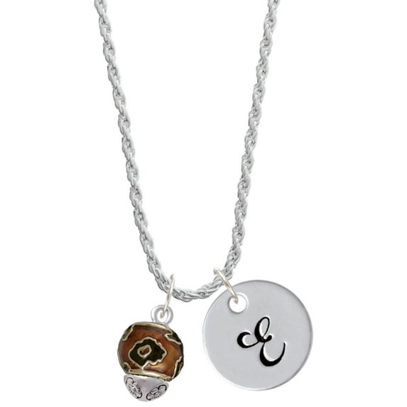 Delight Jewelry Goldtone Wide Translucent Brown Cheetah Print Spinners Silvertone Script Initial Disc - E - Charm Necklace, 20"+3"