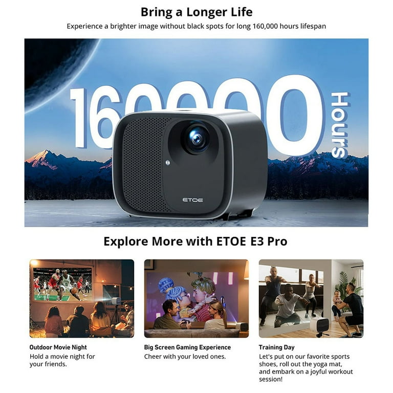 ETOE E3 Pro Projector, Dolby Digital Plus, Native 1080P, 600 ANSI