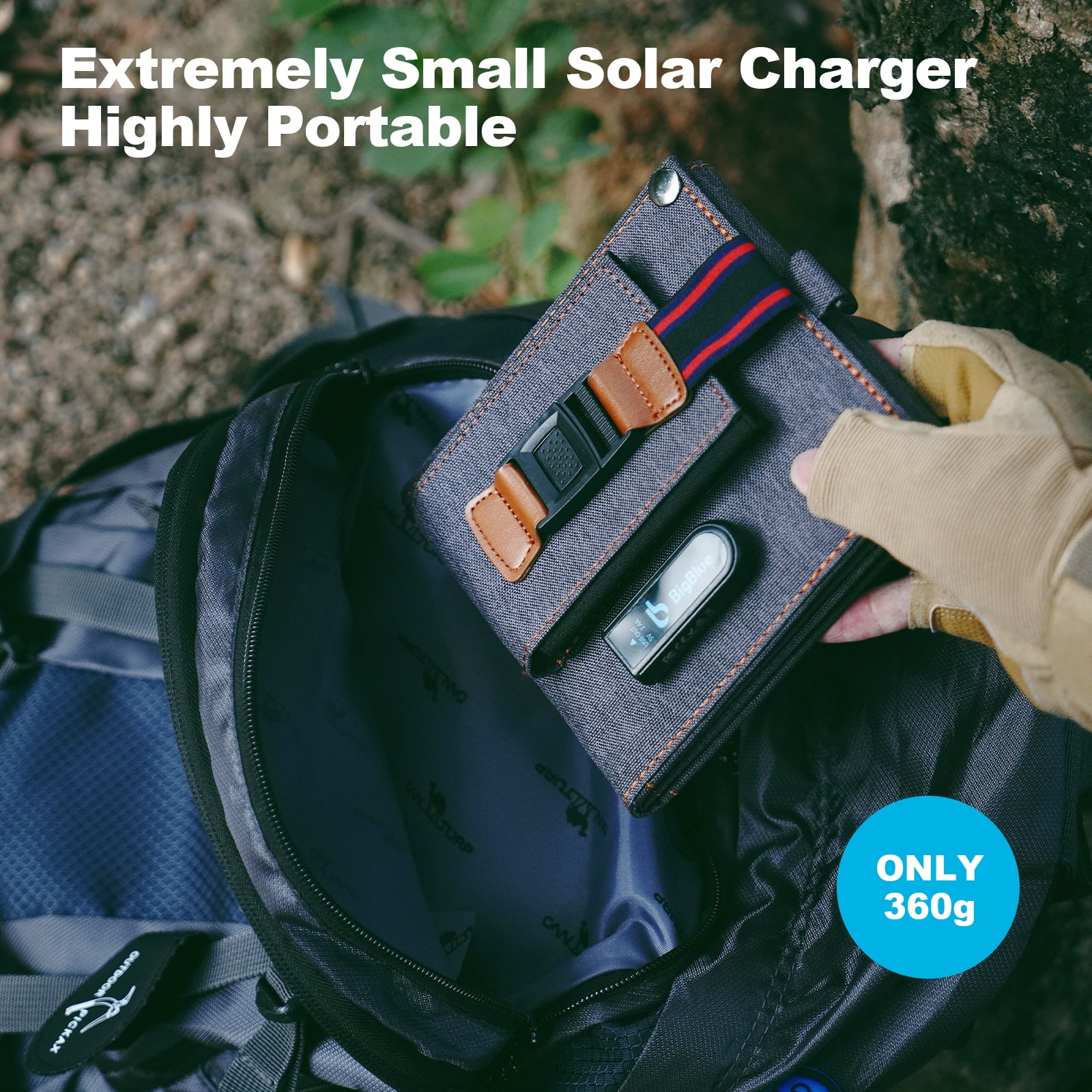 BigBlue 14W Solar Panel Charger with USB(5V/2.4A), Folding Portable Solar Phone Charger for Smart Phone Charging Hiking Camping Emergency Outdoors, IPX4 Waterproof
