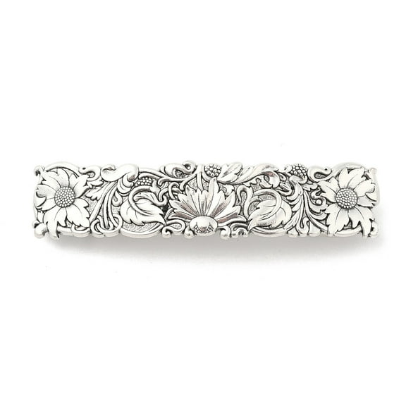 5pcs Alloy Retro Hair Barrettes Hair Accessories for Women & Rectangle with Flower Antique Silver 82x19x11mm