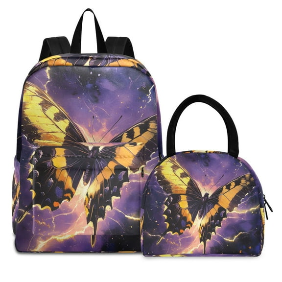 ALAZA Backpack Set Butterfly Purple Lightning Elementary School Bags Student BookBag with Lunch Bag
