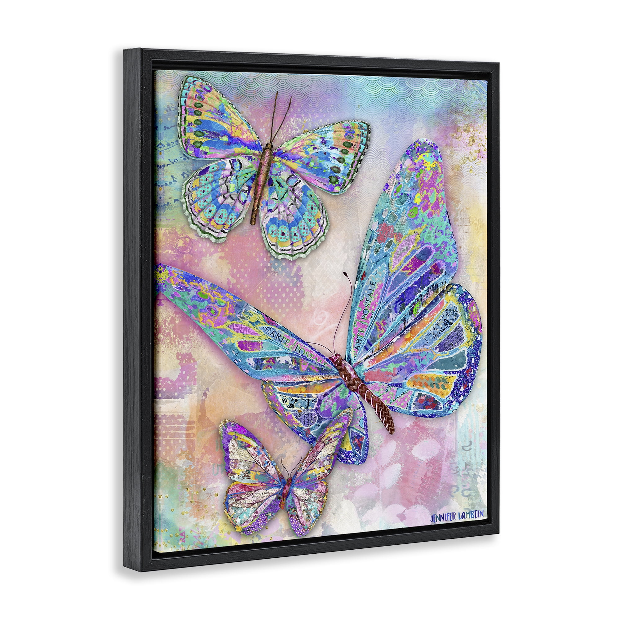Stupell Industries Rustic Glam Butterflies Animals Painting Black Floater Framed Canvas Art Print Wall Art, 25 x 31