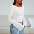 thumbnail image 4 of BLVB Long Sleeve Shirts for Women Boat Neck Ribbed Knit Ruched Fitted Going out Tops Casual Basic Tees Fall Spring Clothes Outfits, 4 of 6