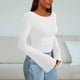 thumbnail image 5 of Blusas para mujer,Blusa estampada para mujer, camiseta de manga larga con cuello redondo, poliéster acanalado, top informal verde oliva, sopatenor, 5 of 9