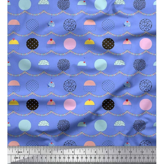 Soimoi Blue Cotton Voile Fabric Cookies & Cupcake Food Printed Fabric 1 Yard 42 Inch Wide