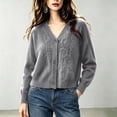 thumbnail image 1 of ABSUYY Womens V Neck Cropped Cardigan, Fuzzy Button Down Sweater Jacket, Soft Knit Top for Fall,Size L, 1 of 2