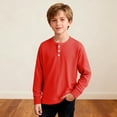 thumbnail image 2 of Posijego Boys Long Sleeve Shirts Casual Crew Neck Solid Color Button T-Shirts Loose Spring Pullover Tee Tops 4-14 Years, 2 of 6