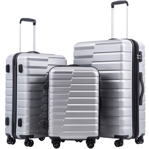 Coolife Luggage Sets, 3 Piece Hard Shell Suitcase Set with Spinner Wheels, Expandable Large Checked Luggage, Lightweight Rolling Carry On with TSA Lock Sliver