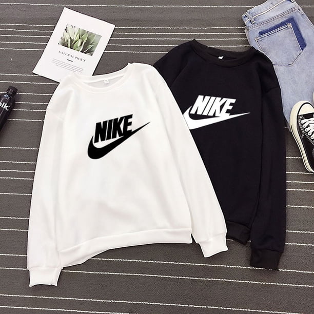 NK Sudadera De Impresión De Manga Larga De Moda Cuello Redondo Suelto Talla Grande Suéteres De Color Sólido Ropa De Parejapangjing