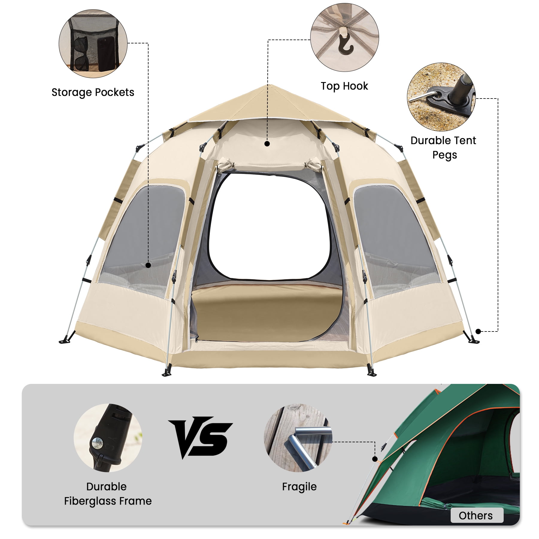 SUNOYAR 4-6 Person Tent for Camping, Camping Tent with Carry Bag, Instant Tent for Outdoor/Hiking/Traveling