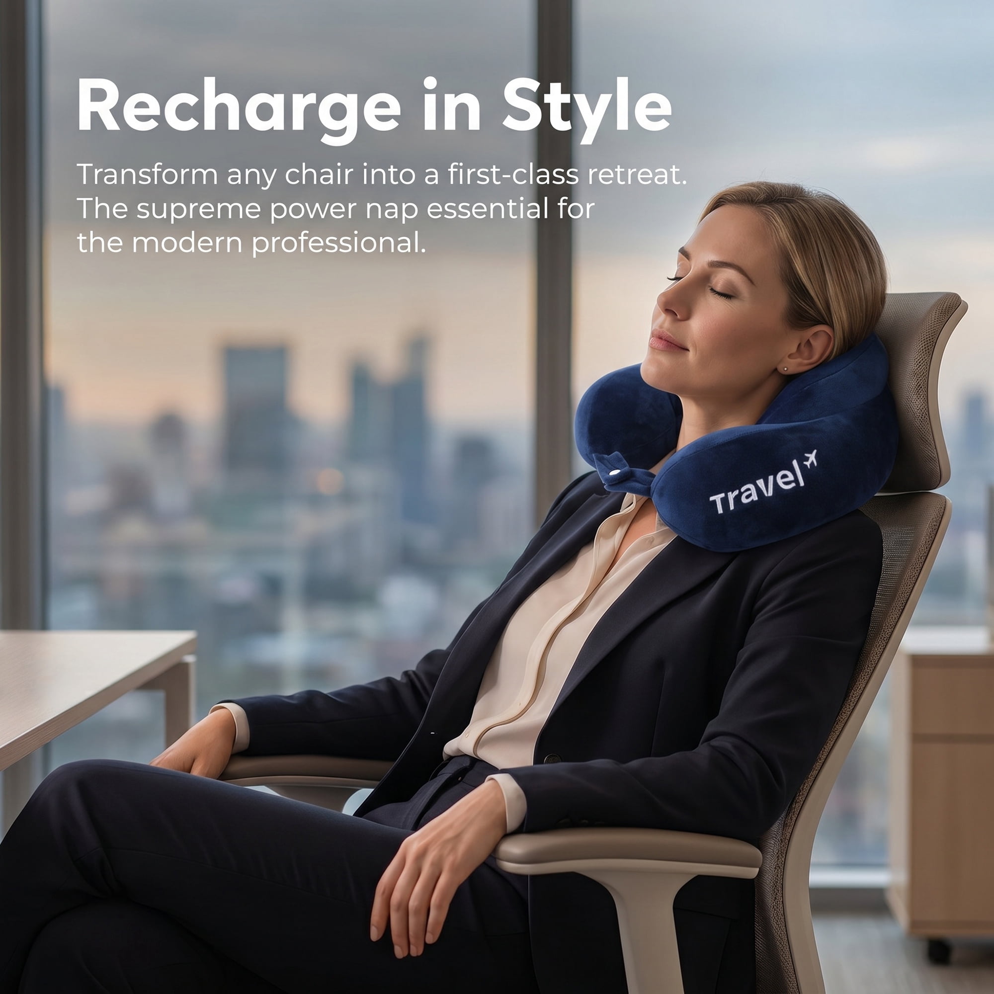 Unique Bargains PP Cotton Travel U Shape Neck Pillow for Airplane Dark Blue 11"x11"
