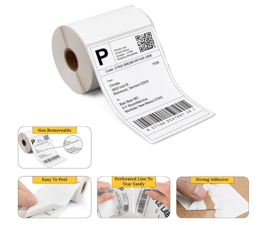 4” x 6” Direct Thermal Shipping Labels, 2500 Labels (250 per Roll, 10 Rolls) Water & Oil Resistant, Strong Adhesive Perforated – Compatible with Zebra, Rollo, Jadens, Nelko (Not for DYMO).