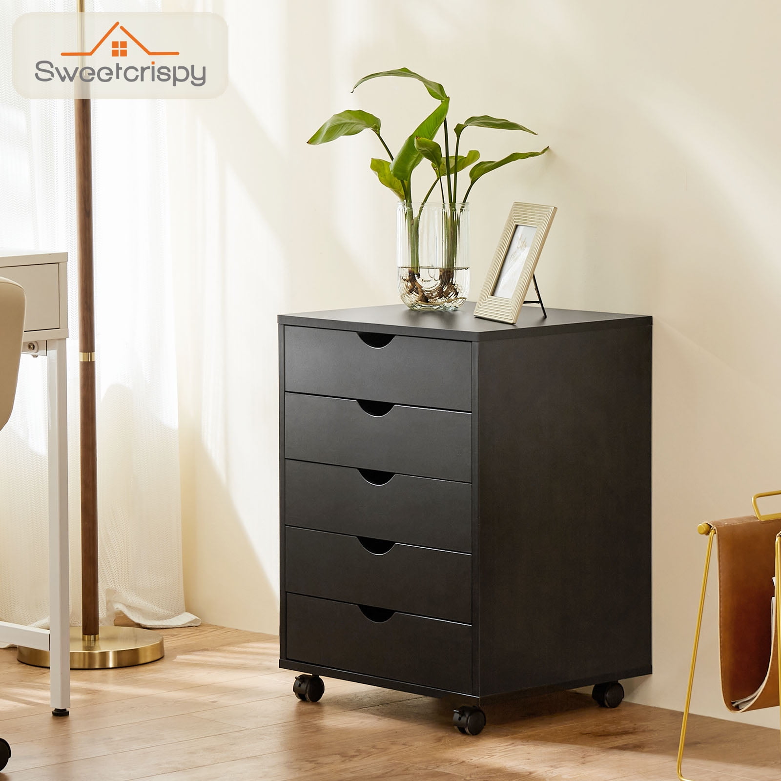 Aukfa 5-Drawer File Cabinet,Wood Dresser Cabinet for Office,Black