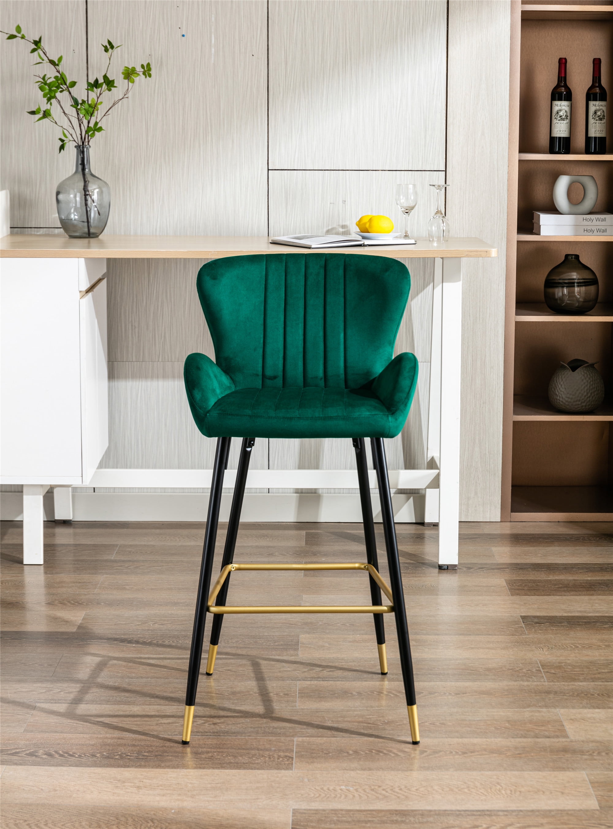 Resenkos Bar Stools Set of 2,Modern Velvet Breakfast Dining Chairs with Back and Footrest(Emerald) Resenkos Bar Stools Set of 2,Modern Velvet Breakfast Dining Chairs with Back and Footrest(Emerald)