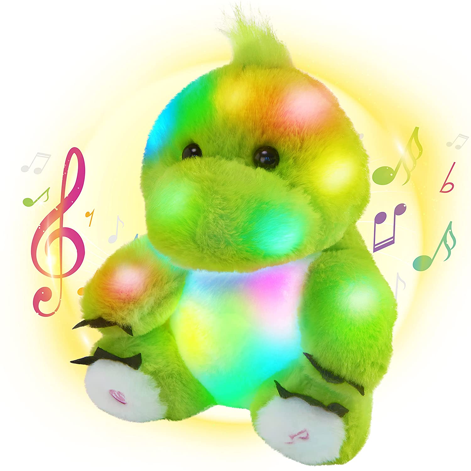 Musical Light Up Dinosaur Stuffed Animal Glow Green TRex LED Singing