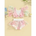 thumbnail image 2 of Toddler Girl's Summer Bikini 2 Pcs Set, Butterfly Mesh Short Sleeve Tops with Elastic Waist Shorts Swimwear, 2 of 8