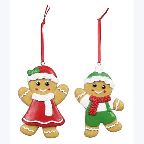 Christmas Decor - Boy Girl Gingerbread Cookie Ornaments 2pc