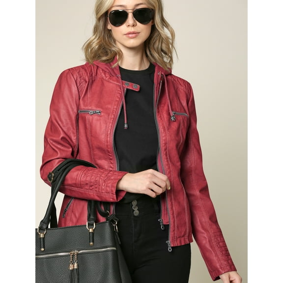 Made by Johnny Women's Removable Hoodie Motorcyle Jacket XL RED