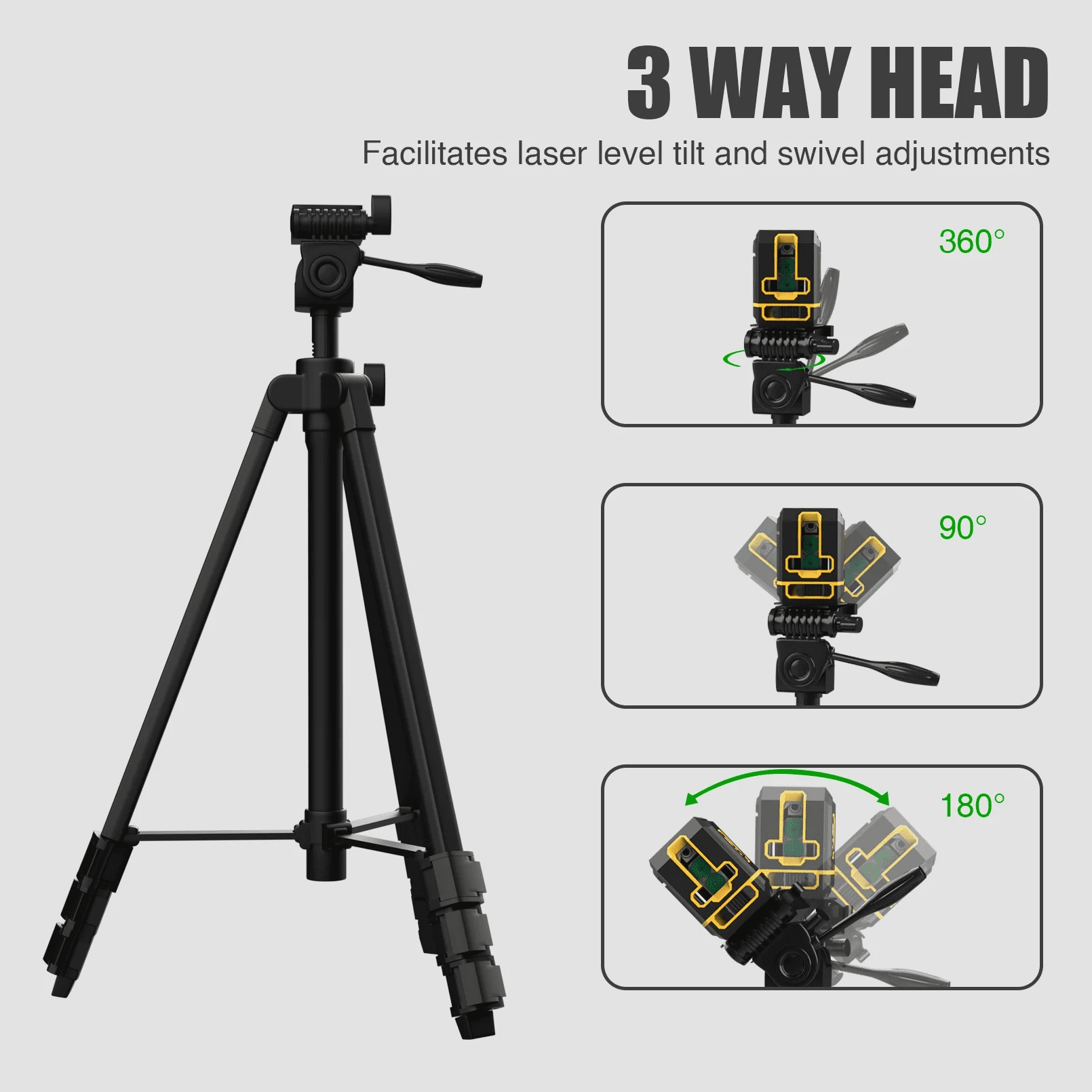T16 55" Professional Aluminum Laser Level Tripod with 1/4"-20 Mounting Thread, Adjustable Height 22" to 55", Lightweight & Portable for Line/Point Lasers and Laser Measures