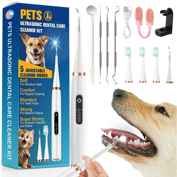 Dental Care Cleaner Kit for Dogs Cats Reduces Plaque & Tartar Buildup，Dog Toothbrush Kit Gentle and Comfortable for Pet Teeth Oral Care