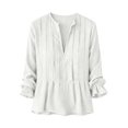 thumbnail image 4 of Endives Womens Cotton Linen Shirt Long Sleeve Shirt Button Down Shirts V Neck Pleated Casual Loose Blouses Roll Up Sleeve Shirt, 4 of 4