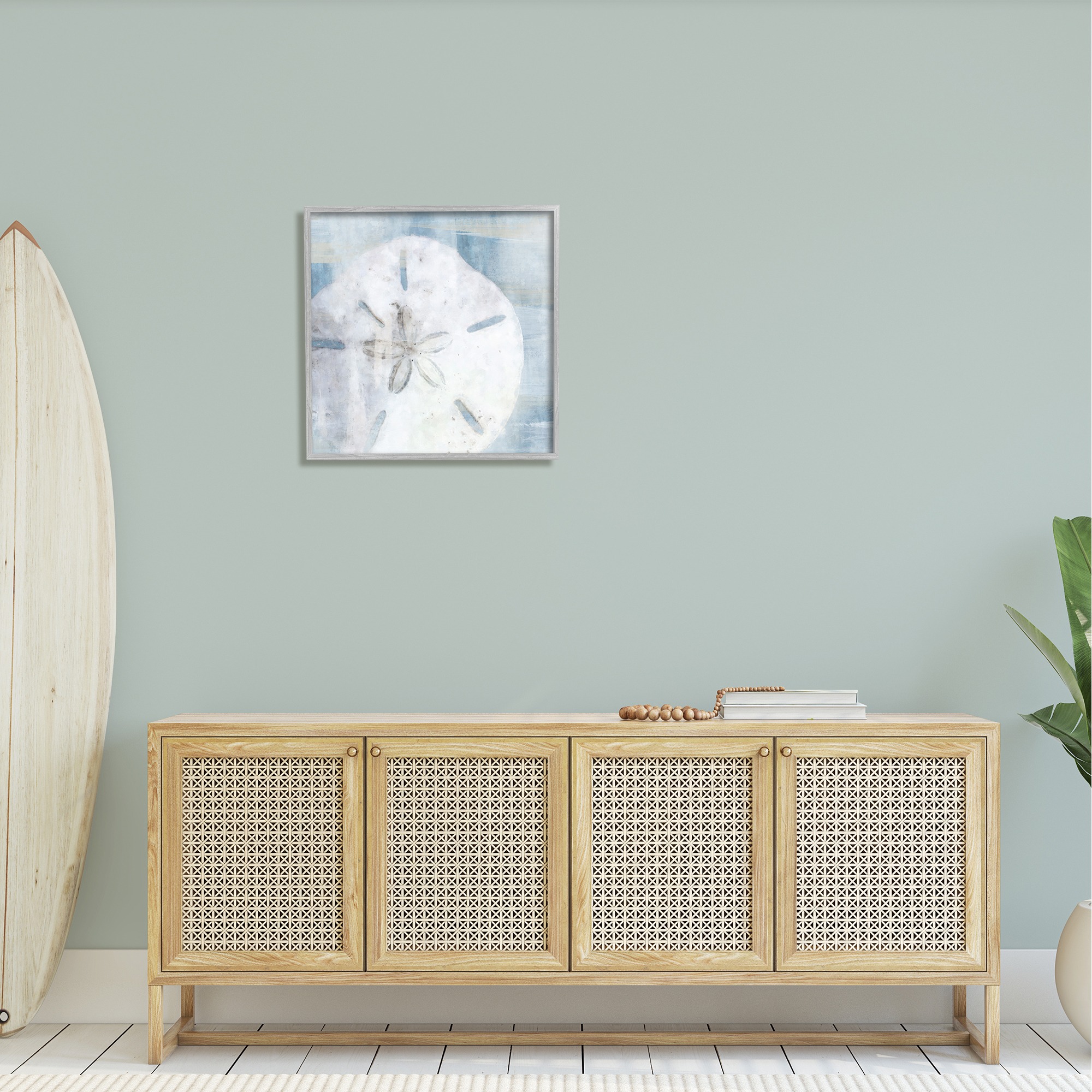 Stupell Pastel Blue Sand Dollar Seashell Landscape Painting Gray Framed Art Print Wall Art