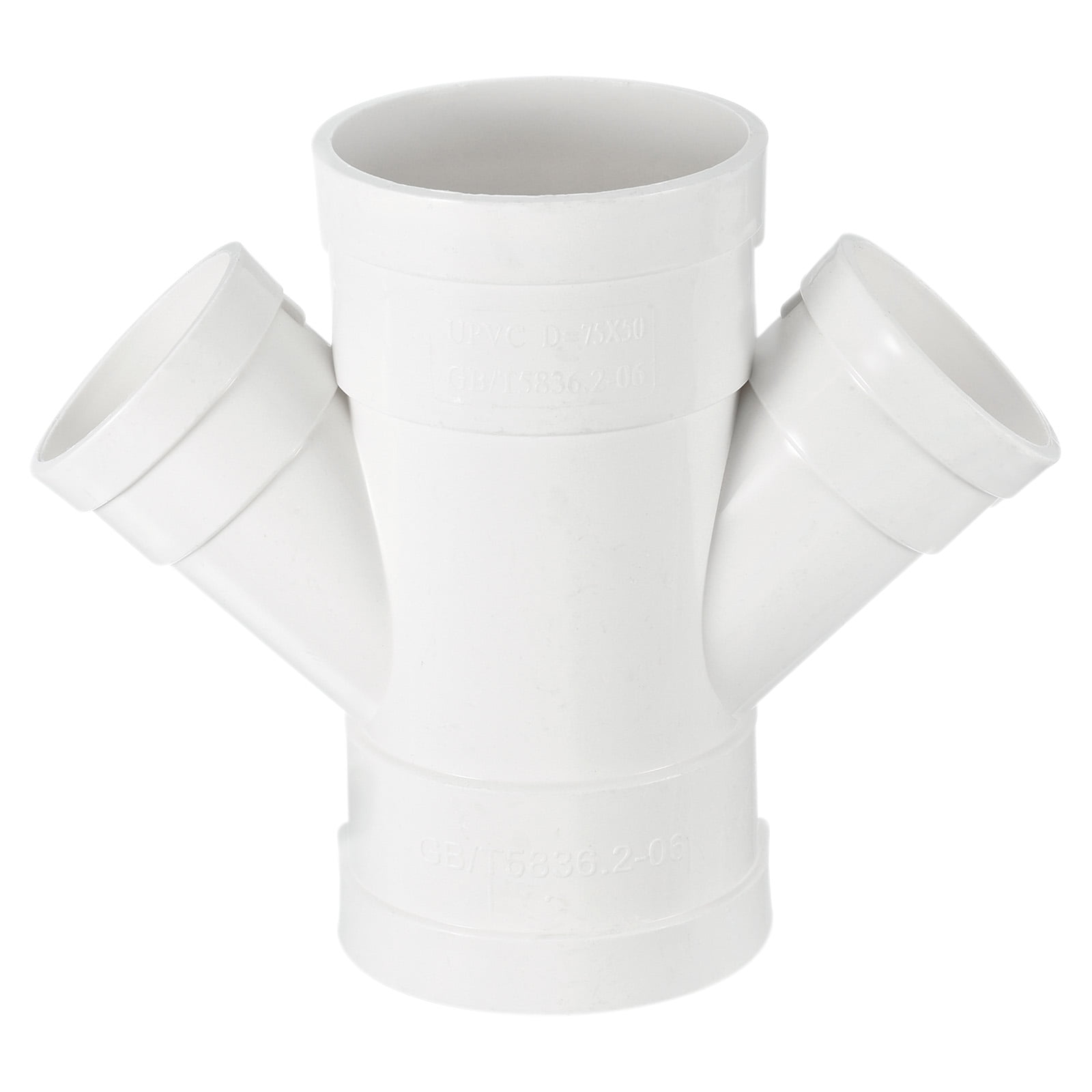 Uxcell PVC 3 Way 75x50mm ID Reducing Water Pipe Y Fitting 3 in 1 Reducer White 1 Pack