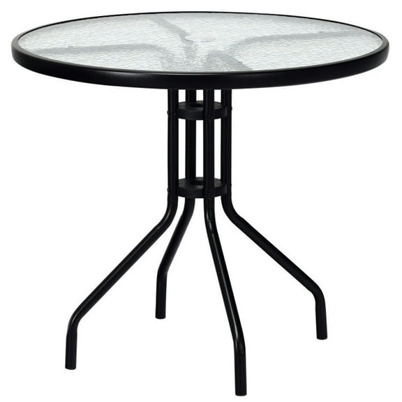 Spaco 32 Inch Outdoor Patio Round Tempered Glass Top Table, Glass Top Table with Umbrella Hole, Stylish and Attractive Patio Table for Outdoor, Black