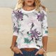 thumbnail image 2 of Camiseta de Cuello Redondo de Manga Larga de la Mujer con Impresión Floral 3/4, Camiseta Casual Elástica Suave para el Uso Diario de la Primavera Y el Trabajo, 2 of 5