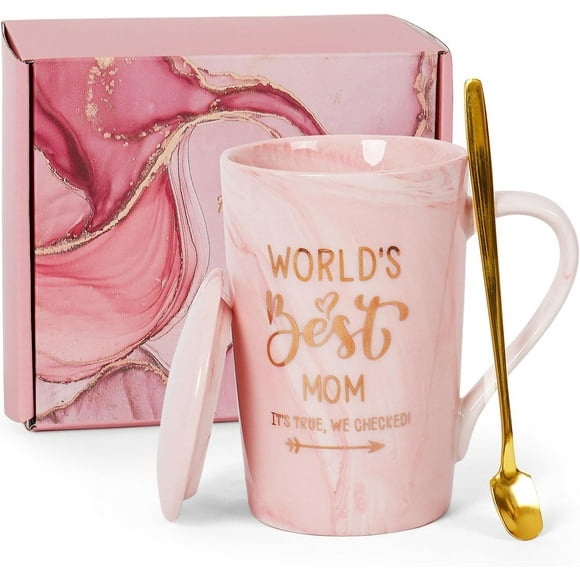 Funny Coffee Mug for Women Best Mom ever Gifts, 14 oz Pink Ceramic Coffee Mug Birthday Gift Christmas Gift Mom Gifts(World's Best Mom)
