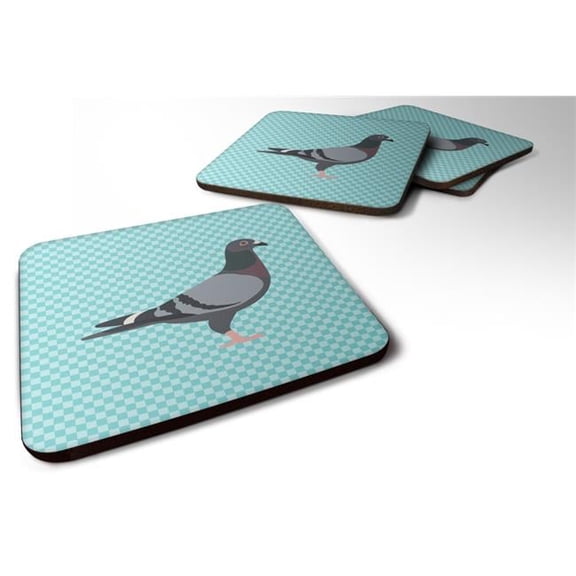 Carolines Treasures BB8125FC Racing Pigeon Blue Check Foam Coaster, Set of 4
