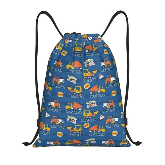 Fotbe Construction Vehicles Pattern Drawstring Backpack, Gym Bag, Lightweight Backpack, Water-Resistant Bag Travel Sports Backpack, Fitness Bag, Yoga Bag-Medium