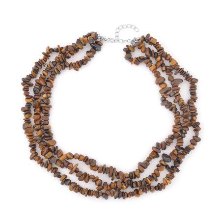 Tigers Eye Silvertone Chips 3 Row Necklace for Women Jewelry Size 18-20" Ct 287 Birthday Gifts for Women