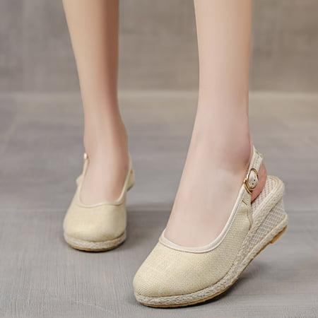 

HIBRO Fashion Women Buckle Strap Summer Weave Comfortable Wedges Shoes Beach Round Toe Breathable Sandals