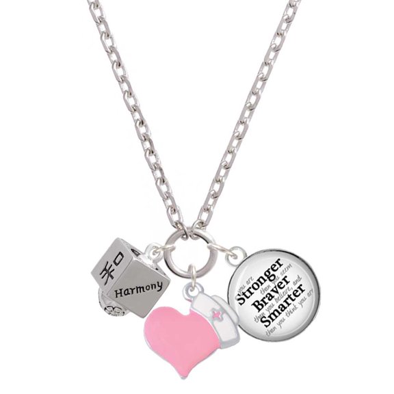 Delight Jewelry Silvertone Chinese Symbol Harmony Square Spinner - Light Pink Heart Nurse Strong Zoe Necklace