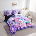 thumbnail image 3 of Feelyou Ballet Dance Twin Bedding Sets 7pcs, Purple Patchwork Plaid Bedding Comforter Set, 3 of 8