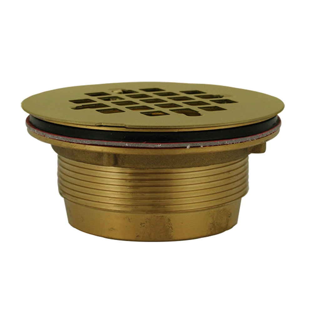 2" No Caulk Shower Stall Drain with Brass Body and Polished Brass