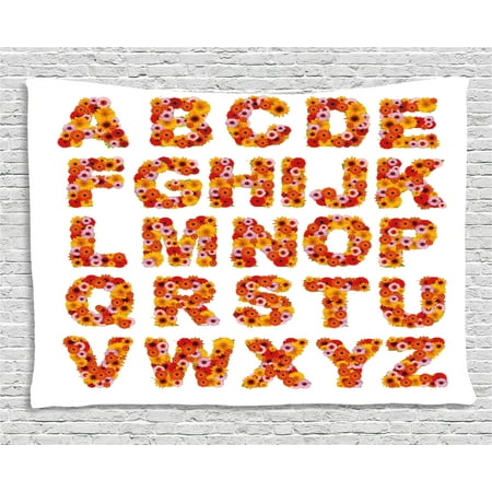 - Letters Tapestry, Whole Alphabet with Colorful Gerbera Flowers Blossoming on Letters Fresh Garden, Wall Hanging for Bedroom Living Room Dorm Decor, 60W X 40L Inches, Multicolor, by Ambesonne