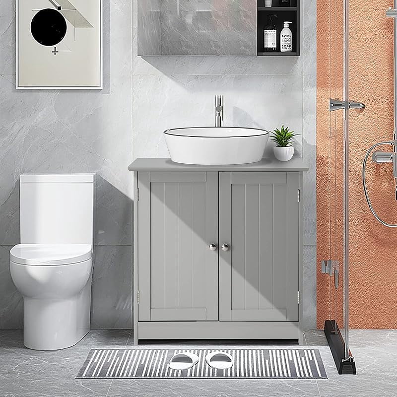 Pedestal Sink Storage Cabinet with 2 Doors Traditional Under Sink Cabinet Bathroom Space Saver Organizer with Adjustable Shelf 23 5/8" W x 11 7/16" D x 23 5/8" H