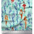 thumbnail image 1 of Soimoi Green Silk Fabric Fish Ocean Decor Fabric Printed Yard 42 Inch Wide, 1 of 2