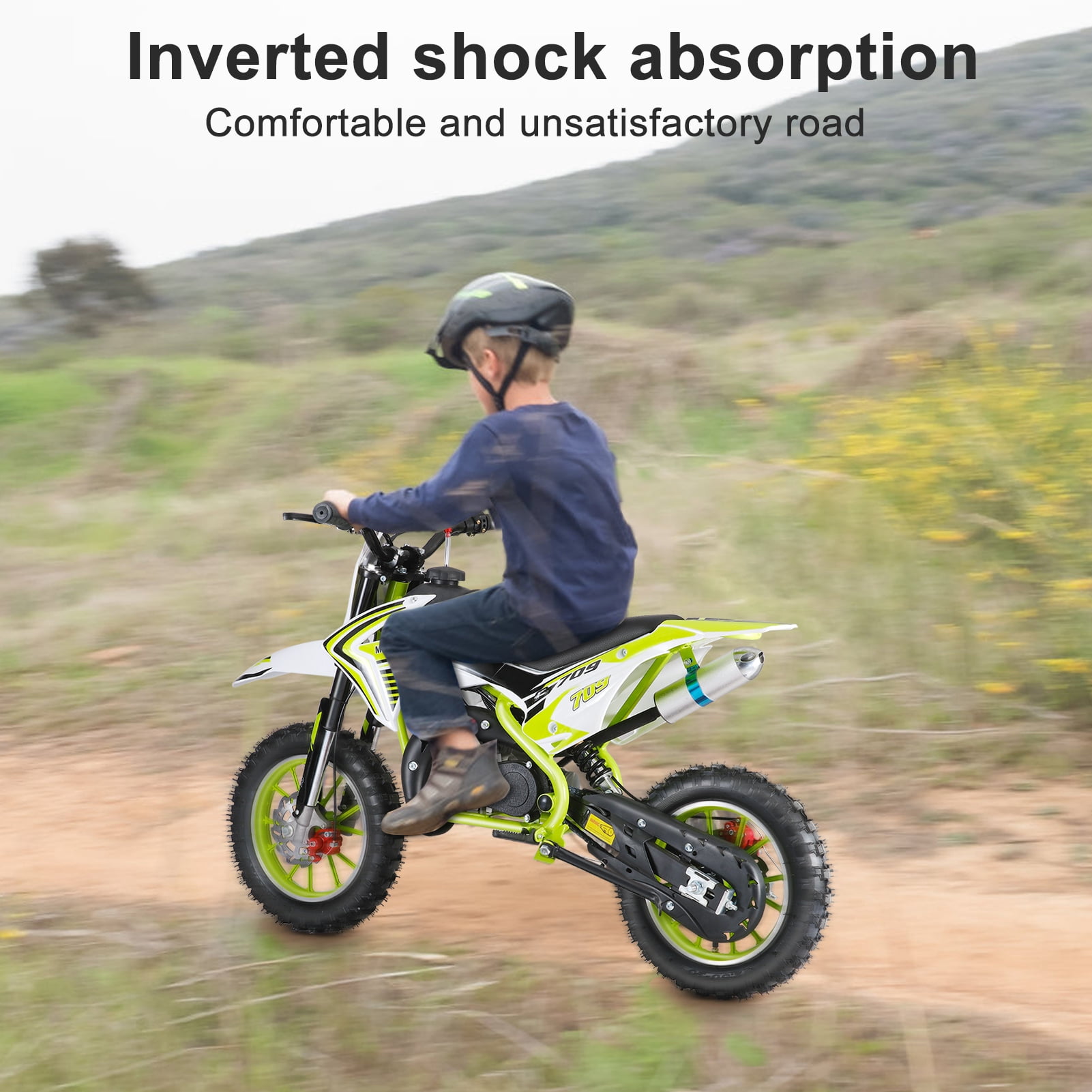 49cc 2-Stroke Kids Dirt Bike, Gas Powered Motocross Bike, Off-Road Mini Motorcycle with Front & Rear Disc Brakes, 10-Inch Tires for Youth & Beginners