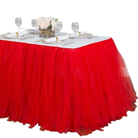

Halloween Tulle Table Skirt With Sticker Fluffy Tutu Table Skirts Polyester Easy To Install Table Skirt For Birthday Wedding Christmas Party Dessert Table Decorations-Red-1m