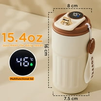 AICase LED Temperature Display Coffee Mug Stainless Steel, Portable Smart Coffee Hot Water Bottles with Leak-Proof Lid Vacuum Insulated Tumbler 15 Oz Coffee Cups(White-Brown)