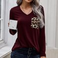thumbnail image 2 of Camisa con cuello en V Otoño Invierno Leopardo Impreso Empalme Bolsillo en el pecho Manga larga Casual Mujer Top para diario Rojo XXL, 2 of 6
