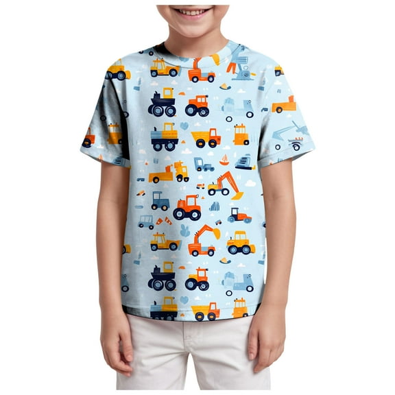 Gubotare Short Sleeve Shirts Boys Toddler Boys Girls Dinosaur Print Shirt Kids Short Sleeve Summer Tee Tops Size 6T 7T (Sky Blue,6-7 Years)